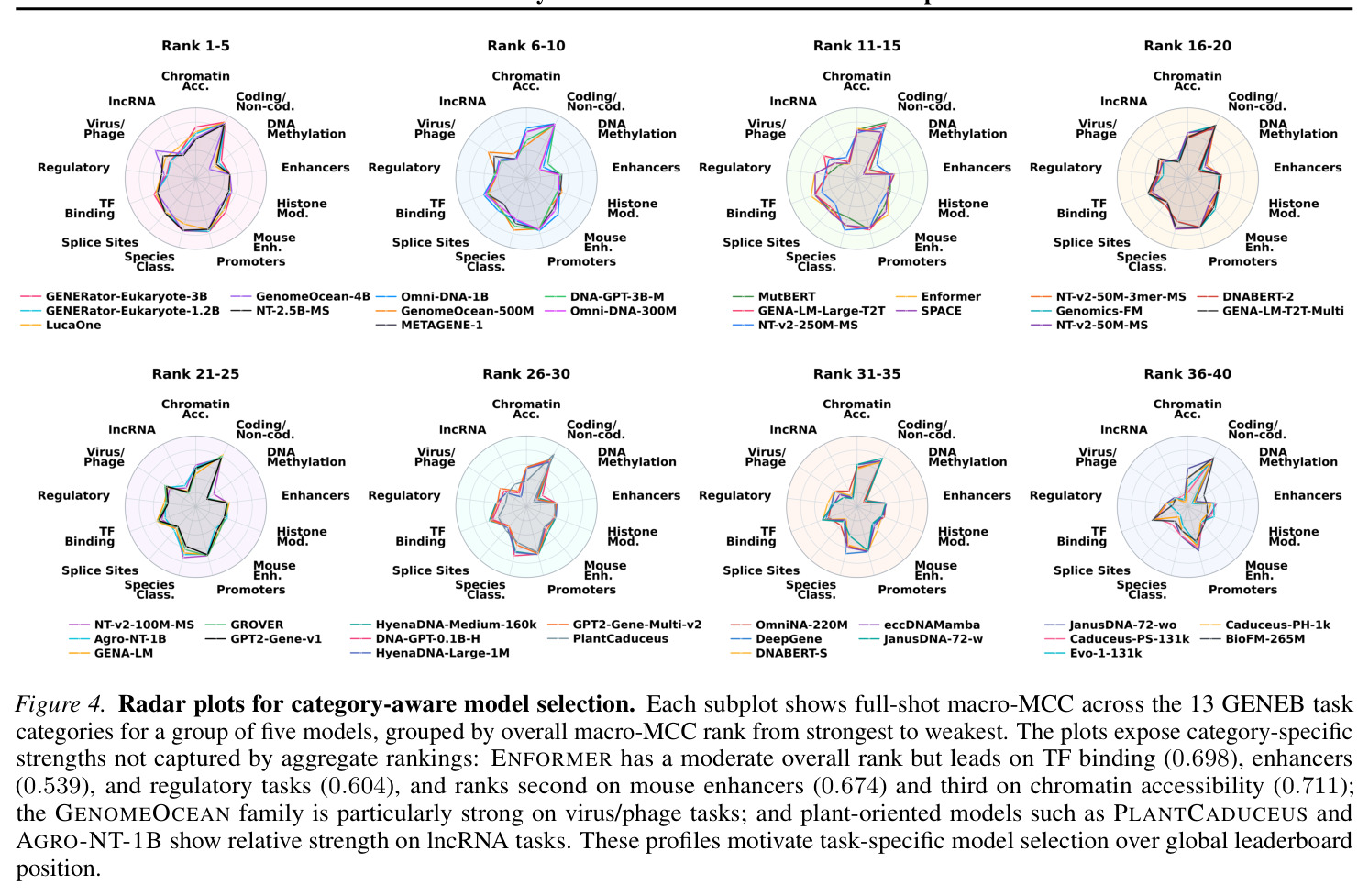 Radar plots for category-aware model selection