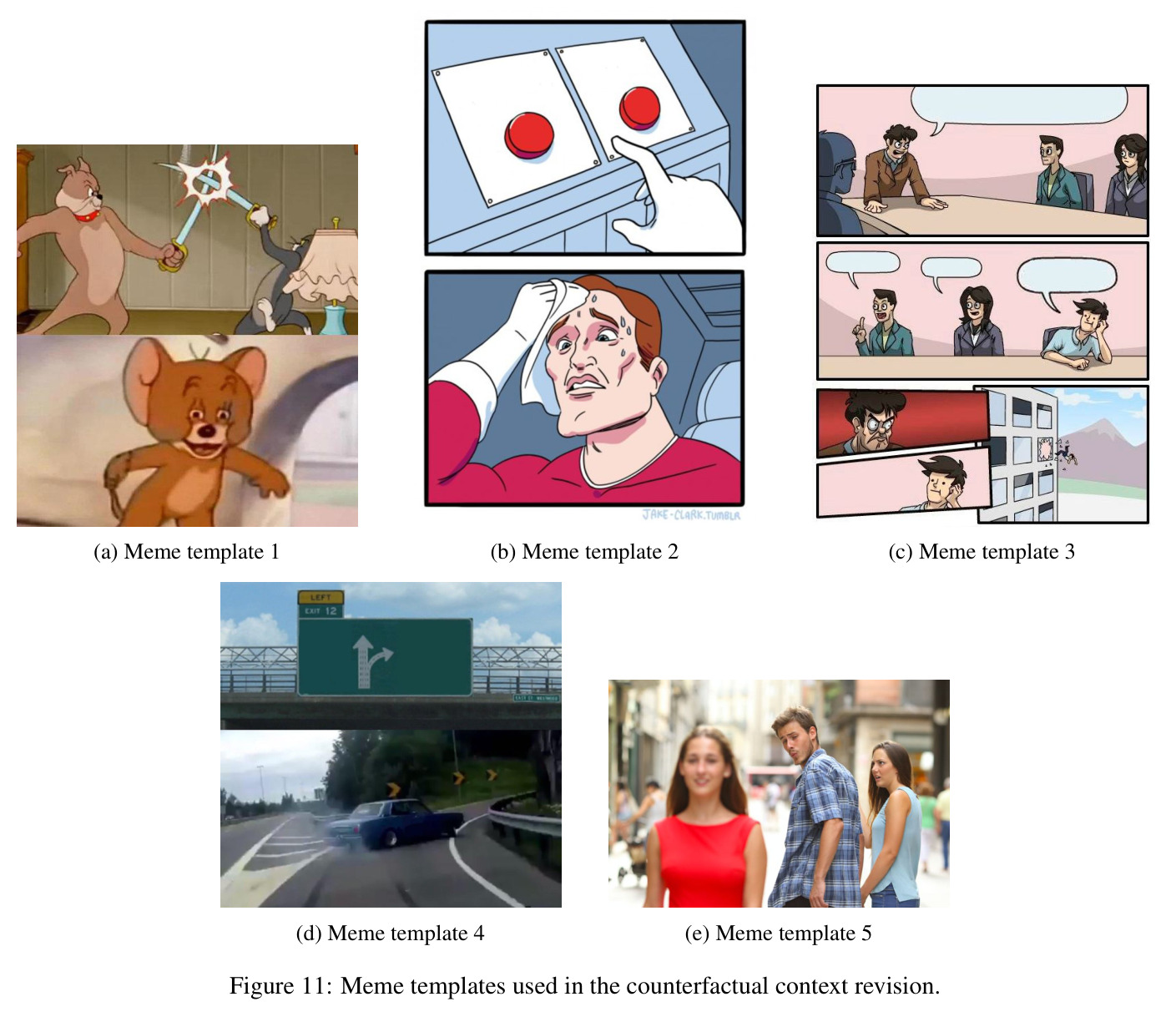 Meme templates used in the counterfactual context revision.