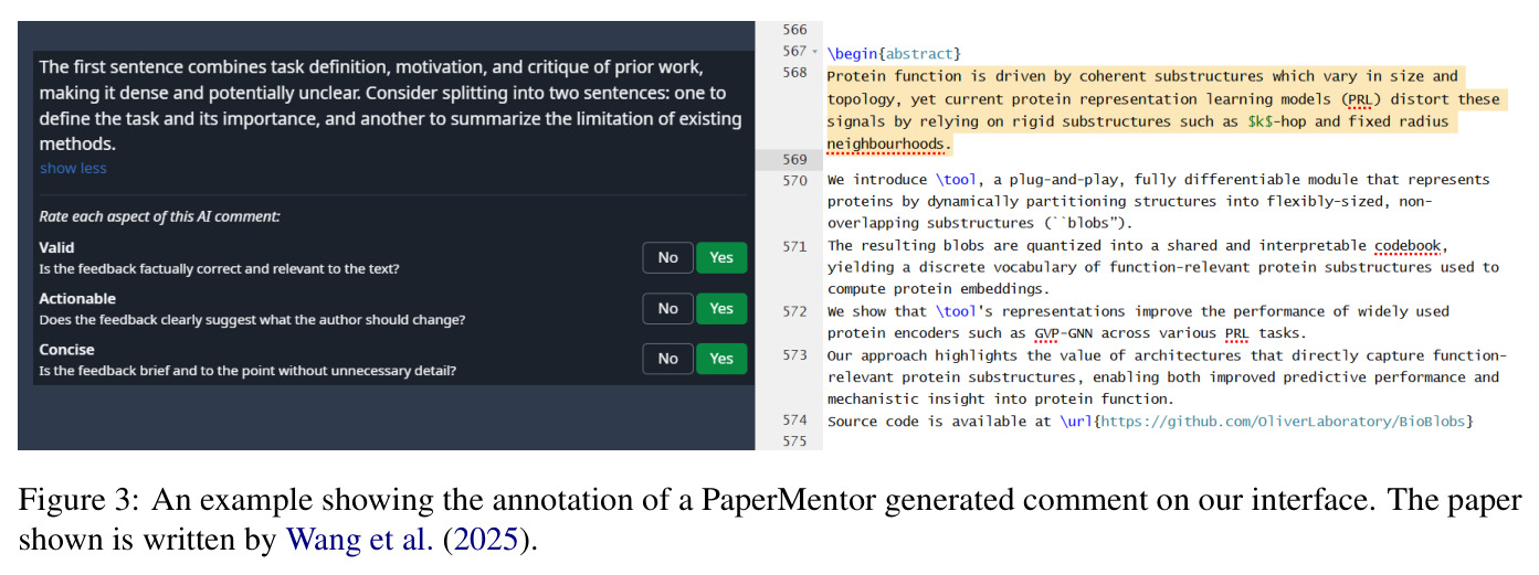 An example showing the annotation of a PaperMentor generated comment on our interface. The paper shown is written by Wang et al. (2025).