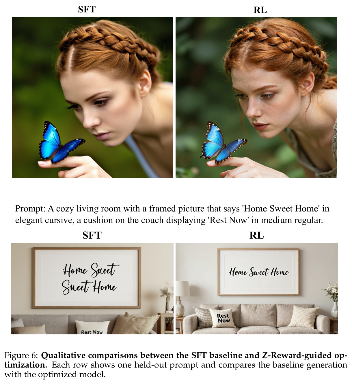 Qualitative comparisons between the SFT baseline and Z-Reward-guided optimization