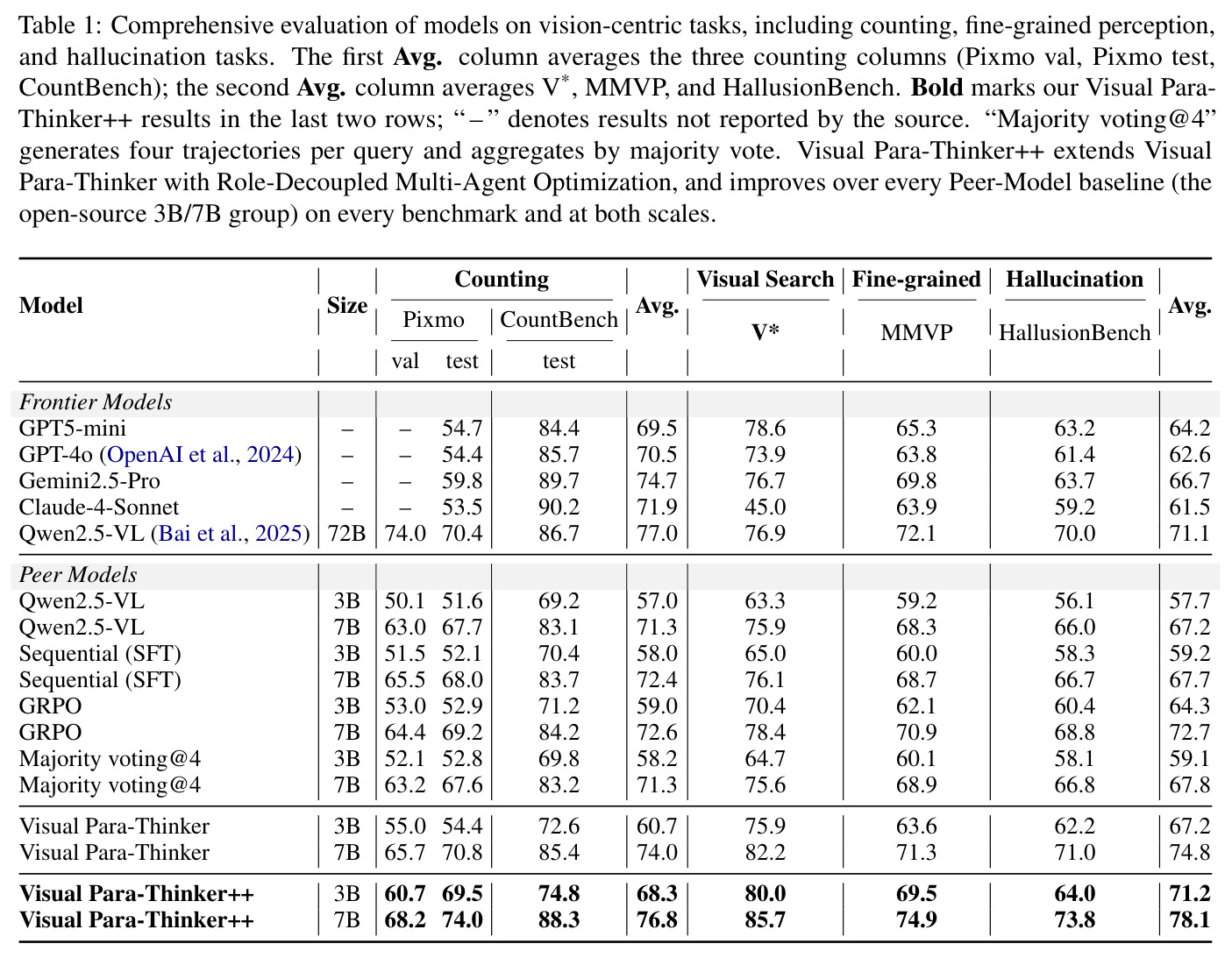 Comprehensive evaluation of models on vision-centric tasks, including counting, fine-grained perception, and hallucination tasks.