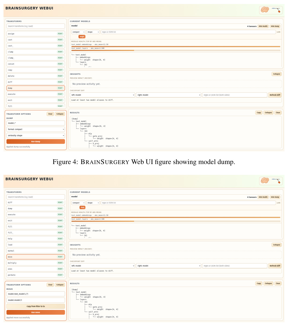 BRAINSURGERY Web UI figure showing model dump