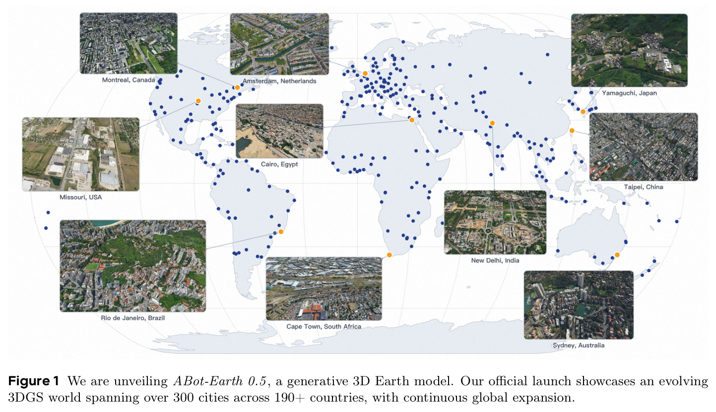 We are unveiling ABot-Earth 0.5, a generative 3D Earth model. Our official launch showcases an evolving 3DGS world spanning over 300 cities across 190+ countries, with continuous global expansion.