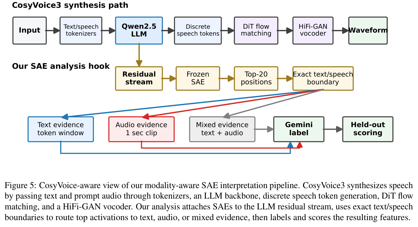CosyVoice-aware view of our modality-aware SAE interpretation pipeline.