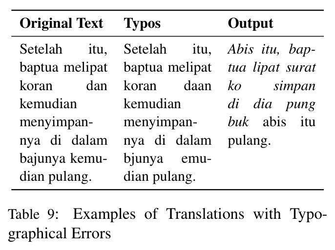 Examples of Translations with Typographical Errors