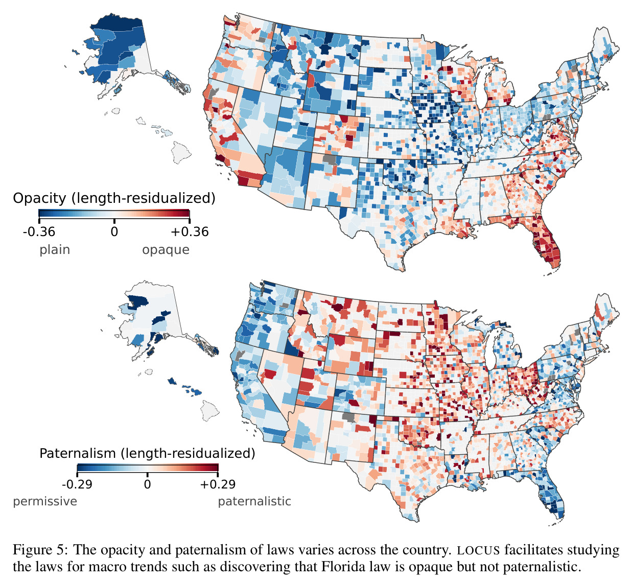 The opacity and paternalism of laws varies across the country. LOCUS facilitates studying the laws for macro trends such as discovering that Florida law is opaque but not paternalistic.