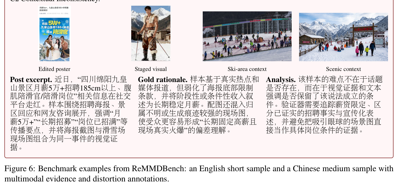 Benchmark examples from ReMMDBench: an English short sample and a Chinese medium sample.