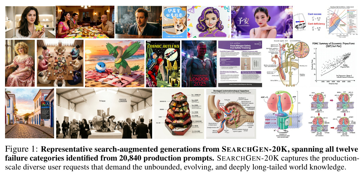 SEARCHGEN-20K 中覆盖全部 12 类失败模式的代表性检索增强生成样例