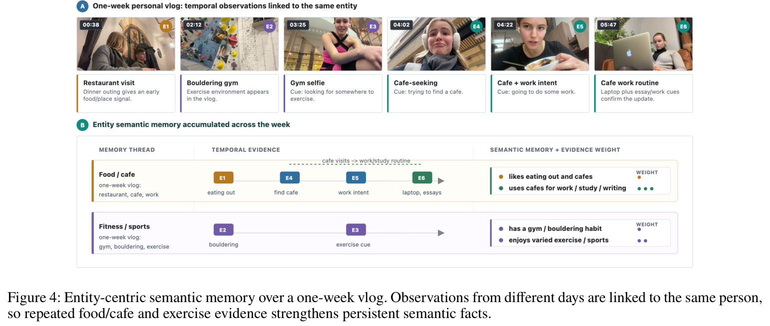 Entity-centric semantic memory over a one-week vlog