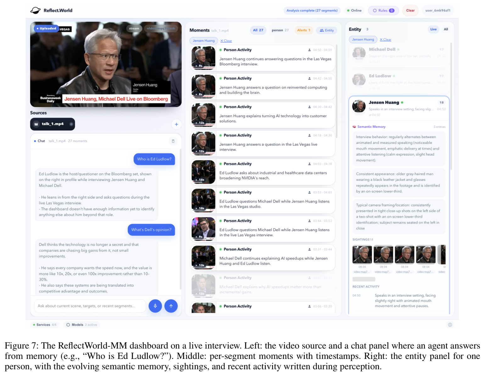 The ReflectWorld-MM dashboard on a live interview