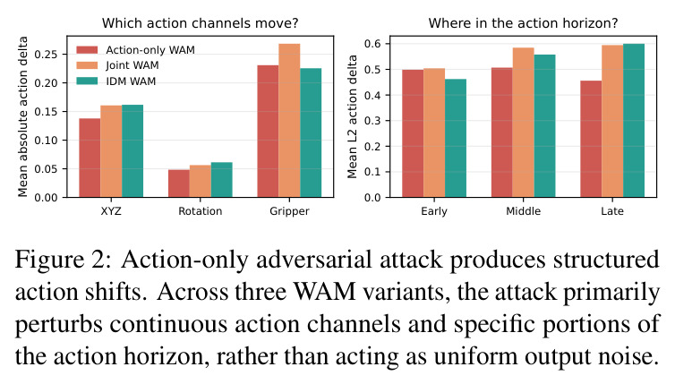 Action-only adversarial attack produces structured action shifts