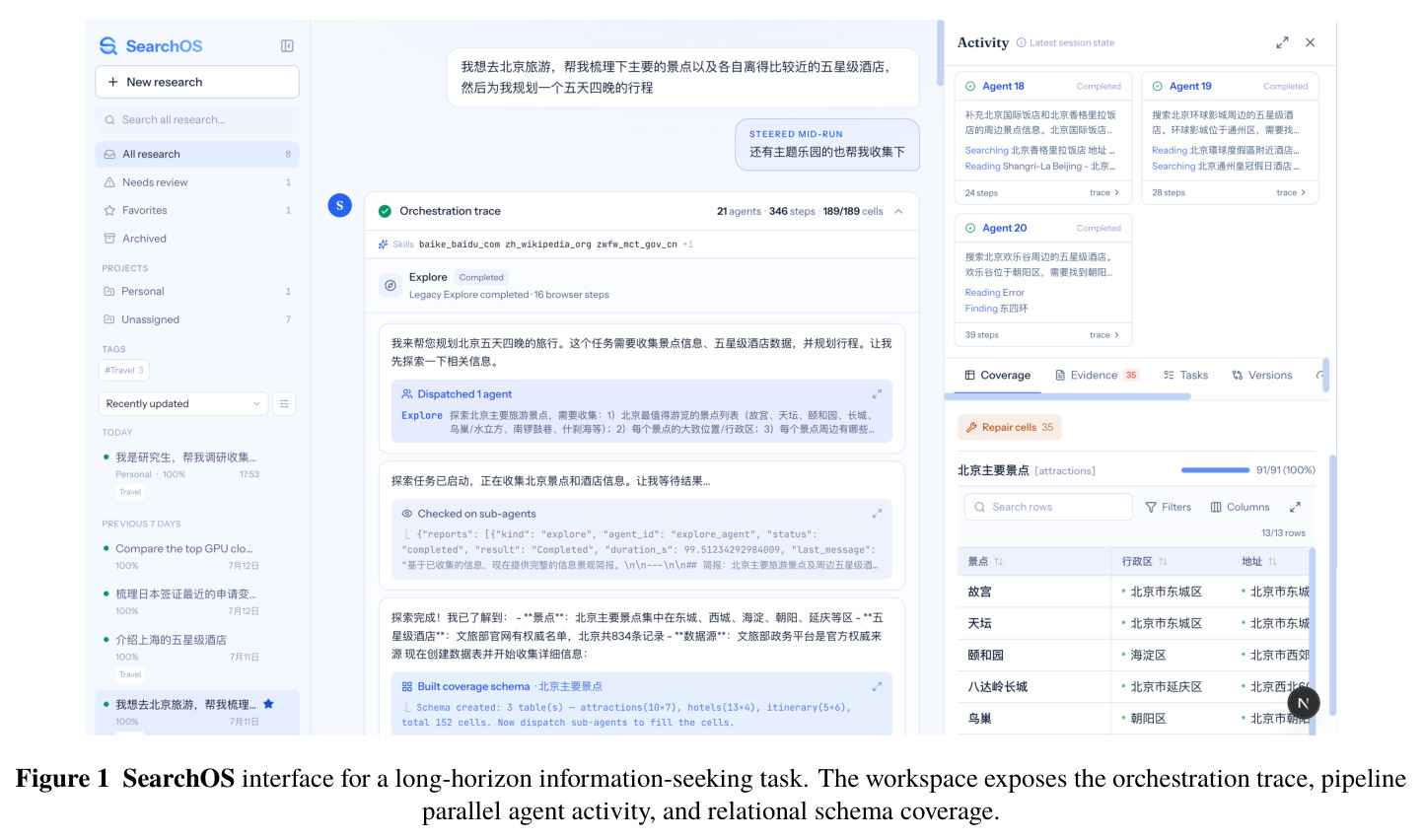 SearchOS interface for a long-horizon information-seeking task