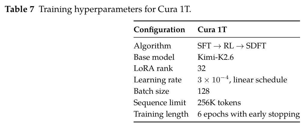 Training hyperparameters for Cura 1T