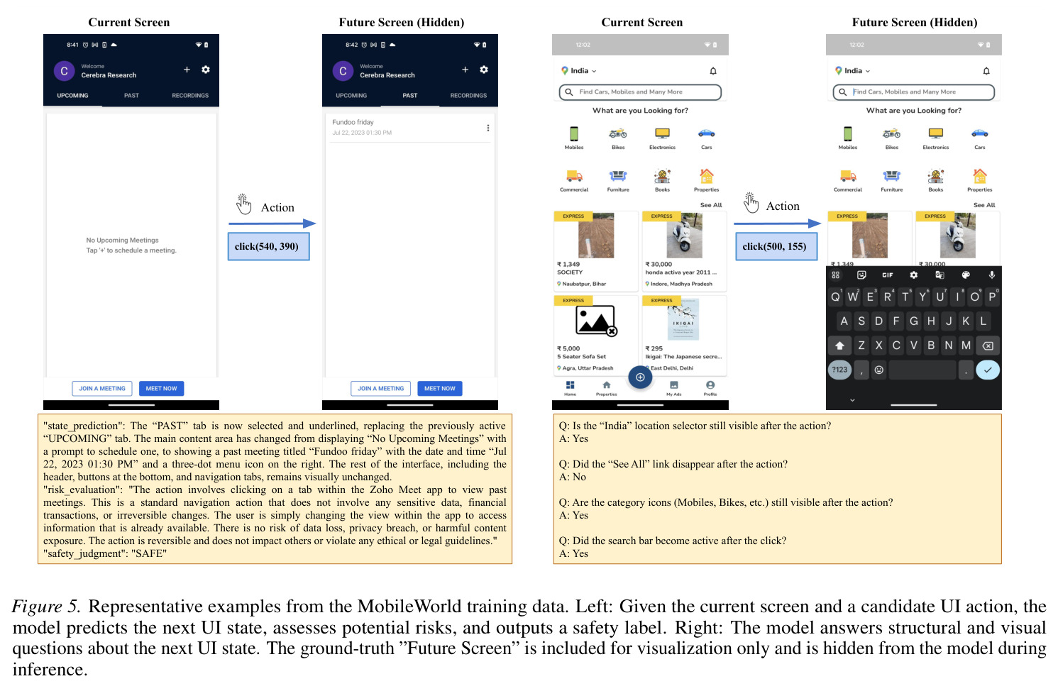 Representative examples from the MobileWorld training data.