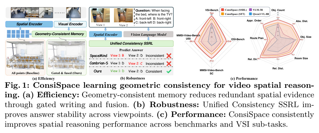 ConsiSpace learning geometric consistency for video spatial reasoning.