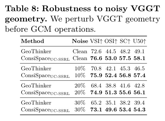 Robustness to noisy VGGT geometry.