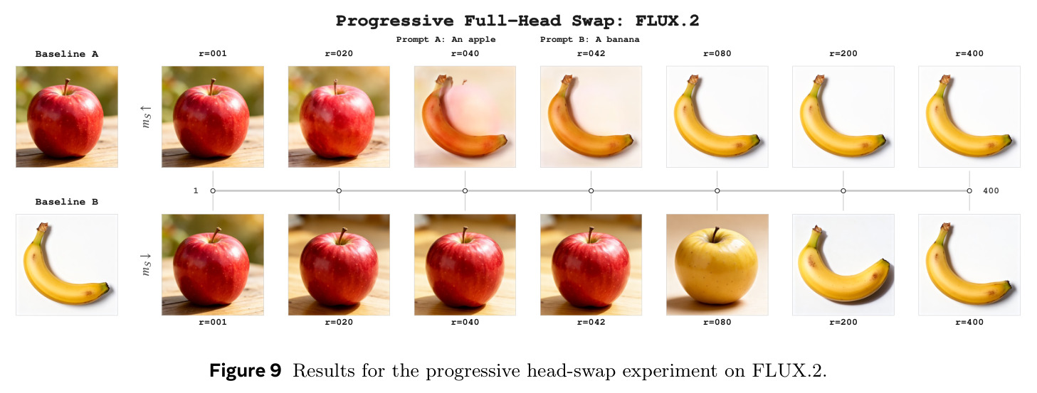 Results for the progressive head-swap experiment on FLUX.2.
