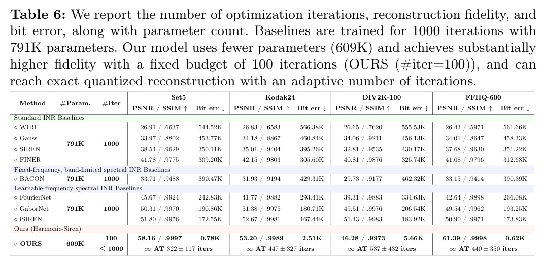 Image fitting: iteration count, fidelity, bit error, parameter count