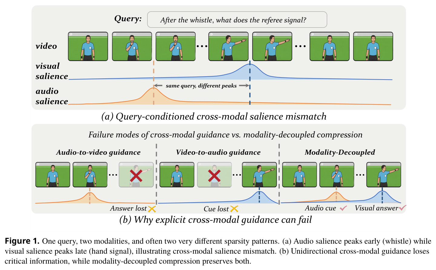 One query, two modalities, and often two very different sparsity patterns.
