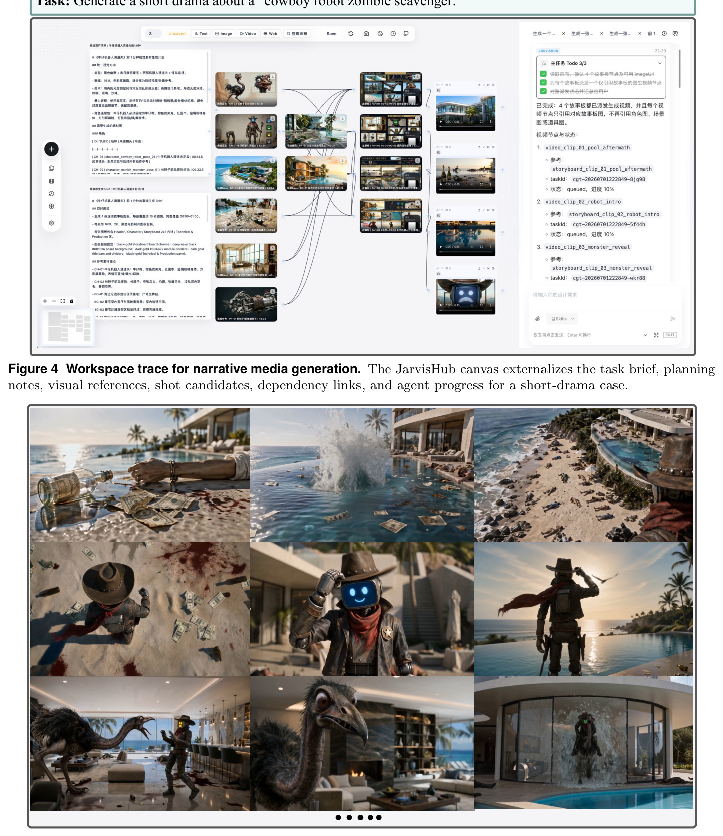 Workspace trace for narrative media generation
