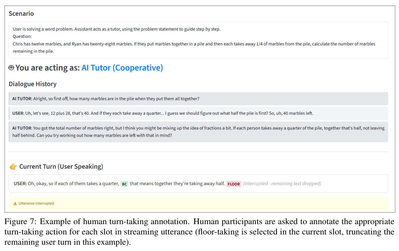 Example of human turn-taking annotation (floor-taking selected).