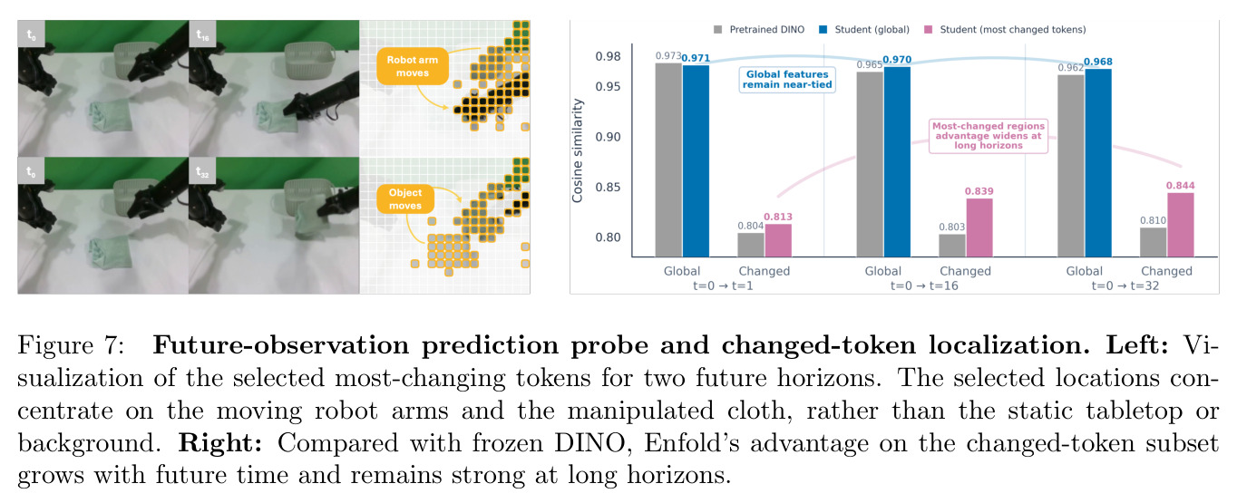Future-observation prediction probe and changed-token localization.