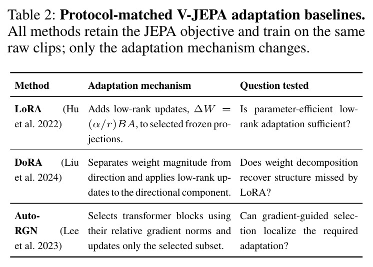 Protocol-matched V-JEPA adaptation baselines