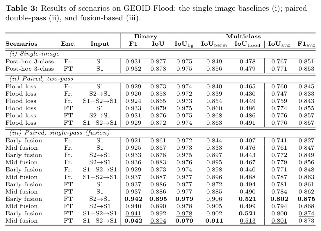 Results of scenarios on GEOID-Flood: single-image (i), paired double-pass (ii), fusion (iii)
