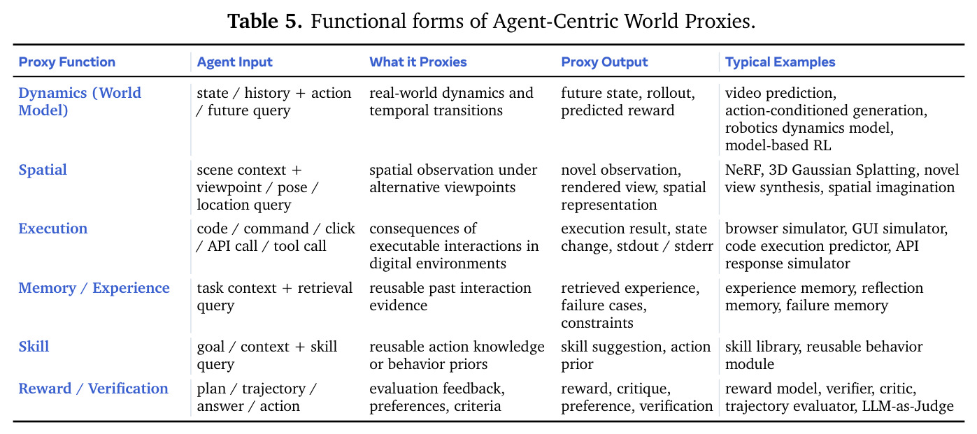 Functional forms of Agent-Centric World Proxies.