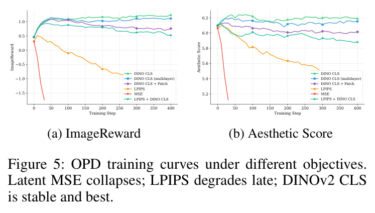 OPD training curves under different objectives.