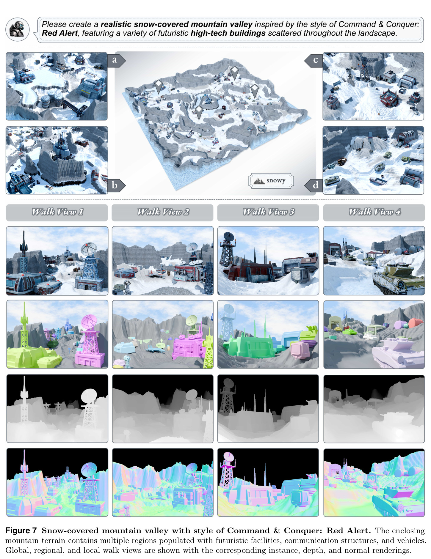 Snow-covered mountain valley with style of Command & Conquer: Red Alert