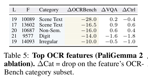Top OCR features (PaliGemma 2 ablation).