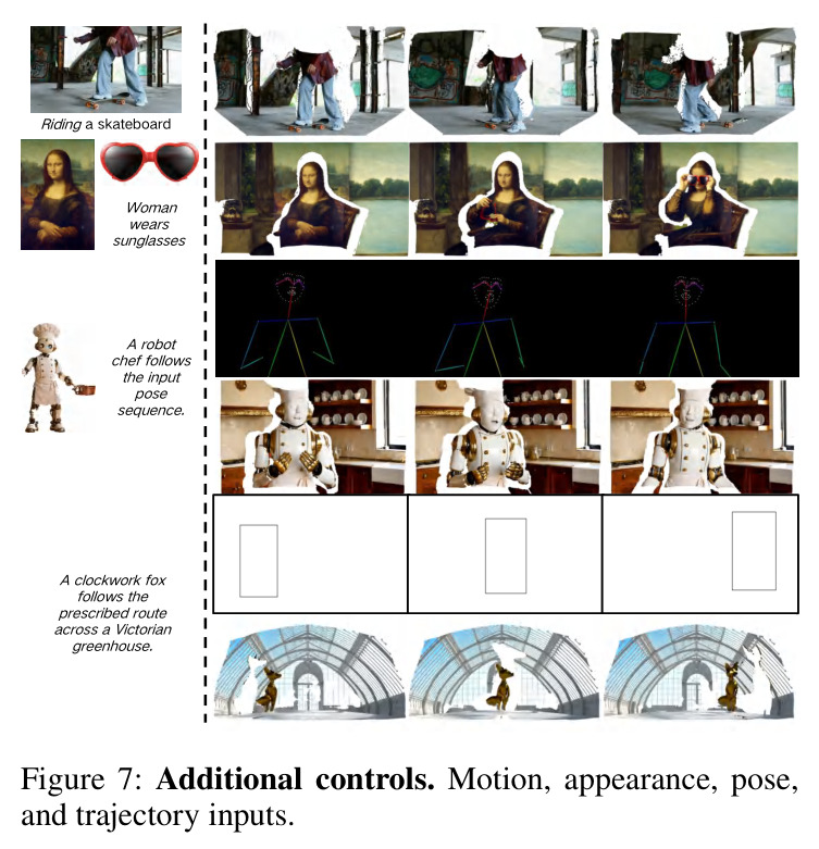 Additional controls. Motion, appearance, pose, and trajectory inputs.