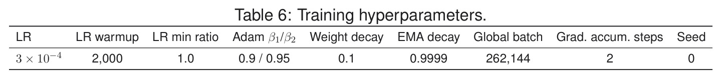 Training hyperparameters.