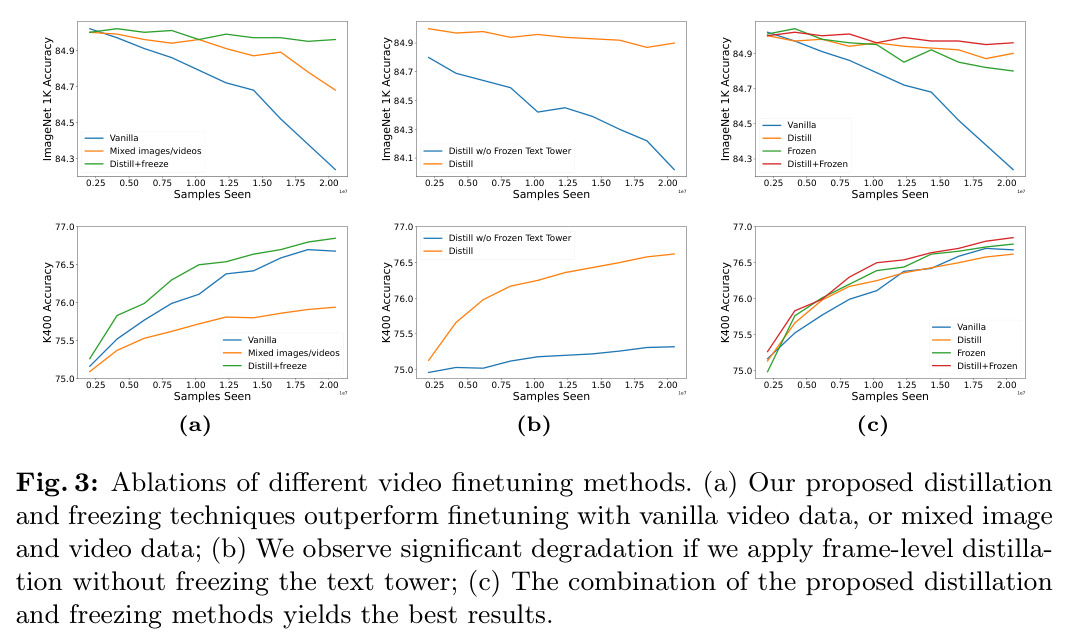 Ablations of different video finetuning methods.
