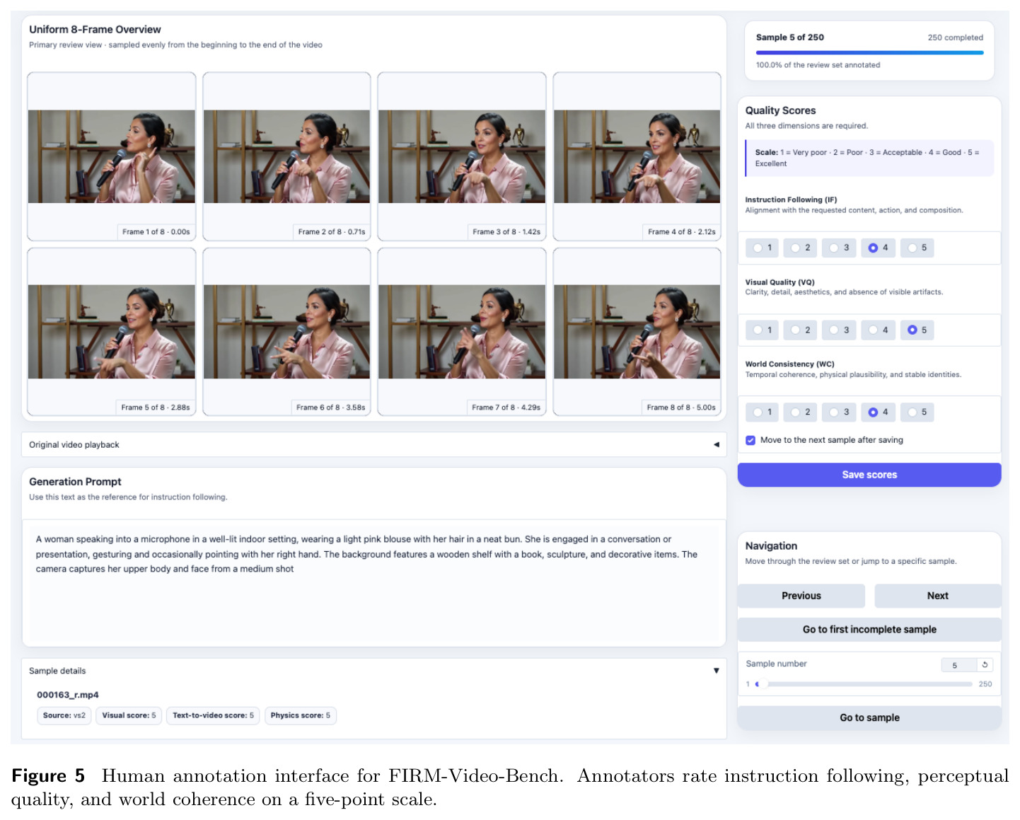 Human annotation interface for FIRM-Video-Bench.