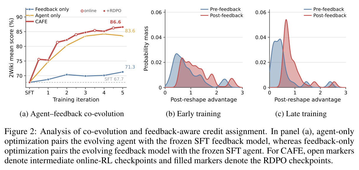 Analysis of co-evolution and feedback-aware credit assignment.