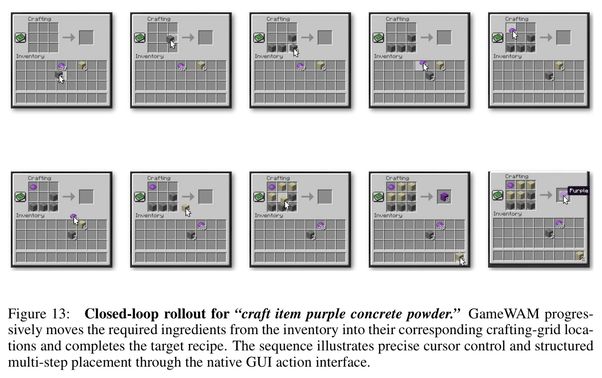 Closed-loop rollout for 'craft item purple concrete powder.'