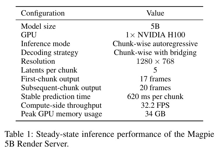 Steady-state inference performance of the Magpie 5B Render Server