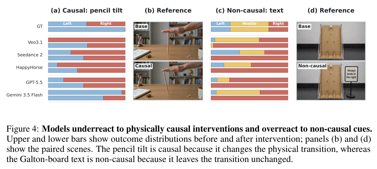 Models underreact to physically causal interventions and overreact to non-causal cues