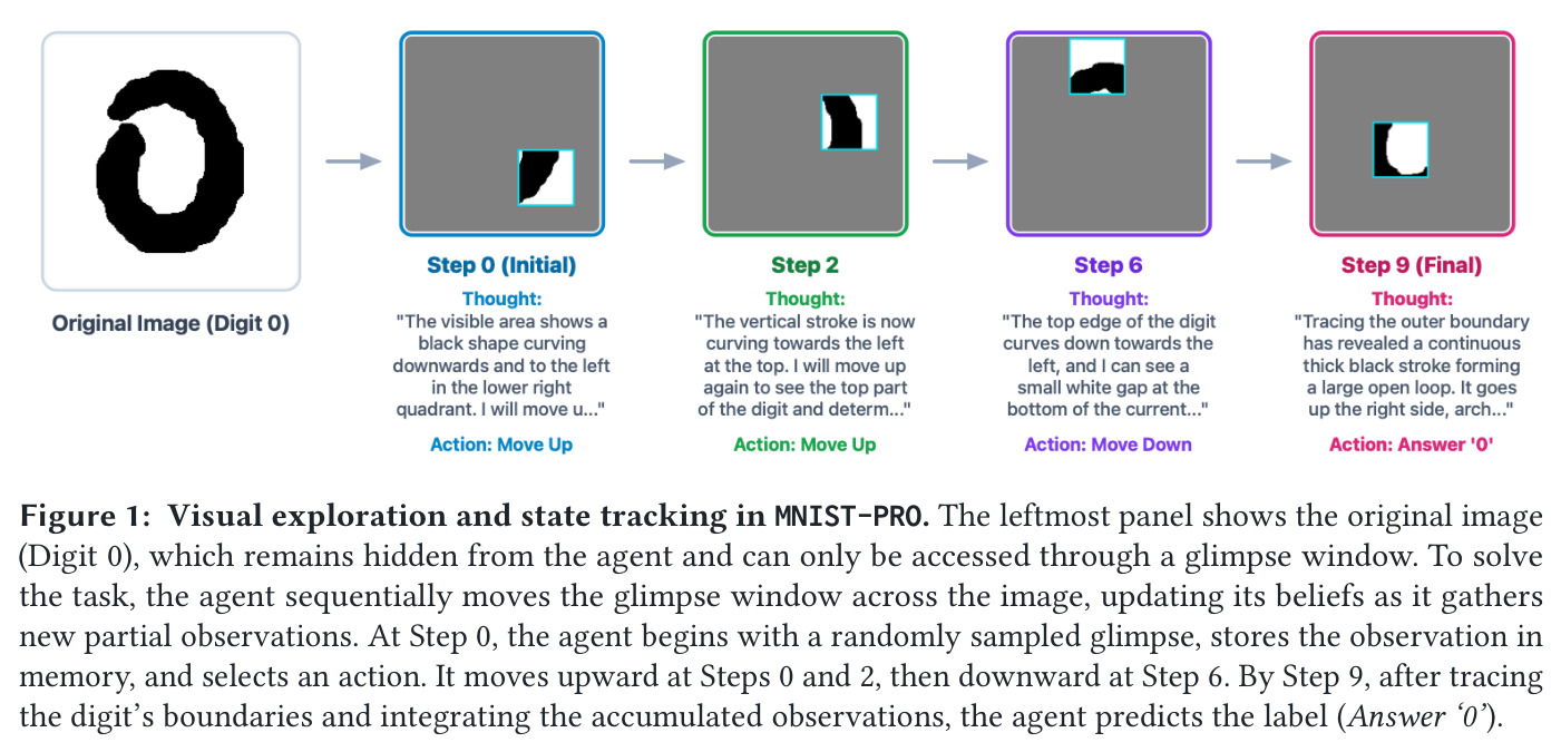 Visual exploration and state tracking in MNIST-PRO