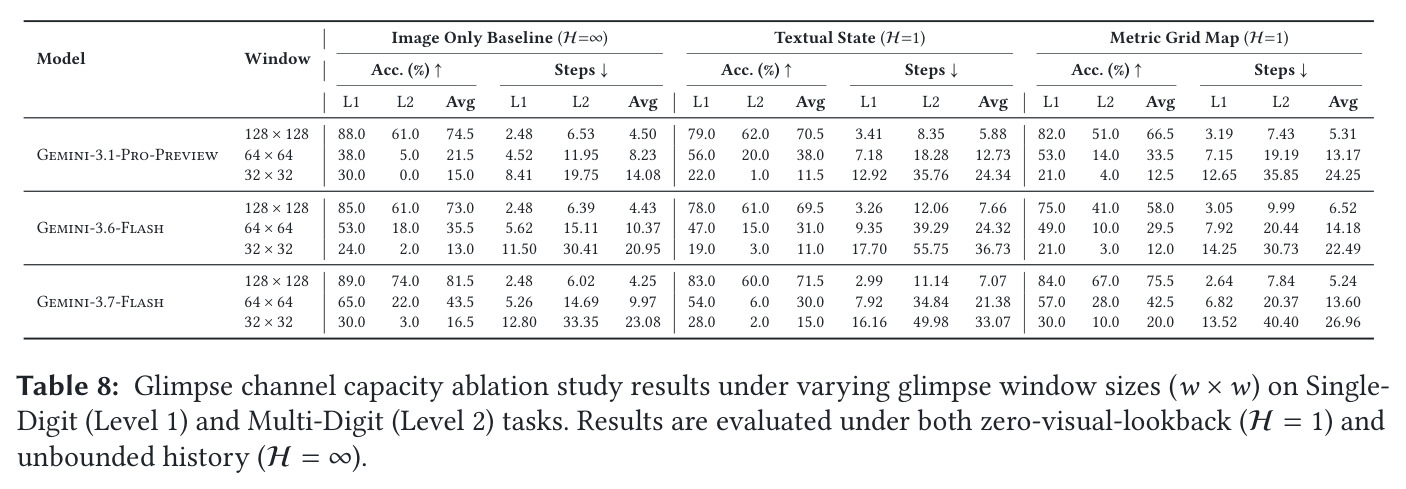 Glimpse channel capacity ablation under varying glimpse window sizes