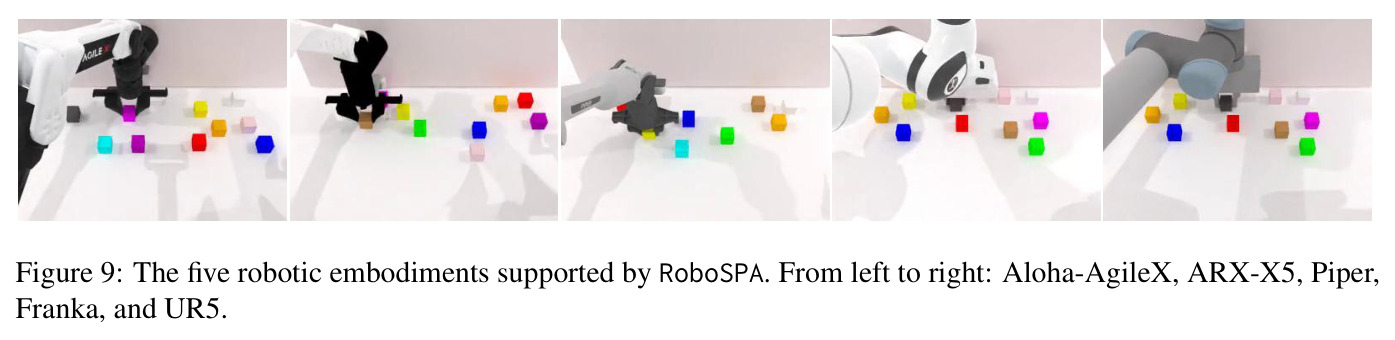 The five robotic embodiments supported by RoboSPA