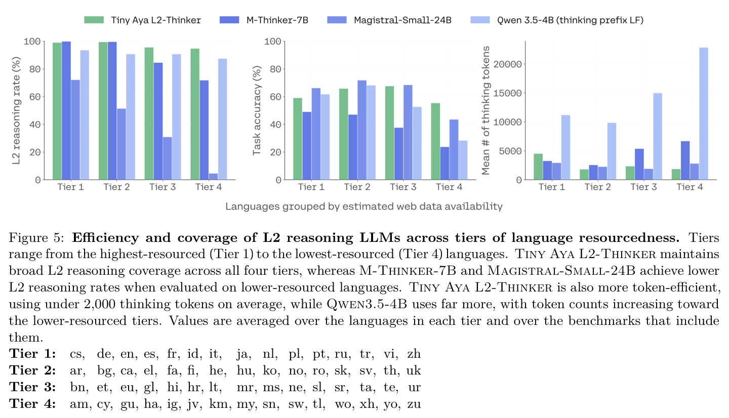 Efficiency and coverage of L2 reasoning LLMs across tiers of language resourcedness