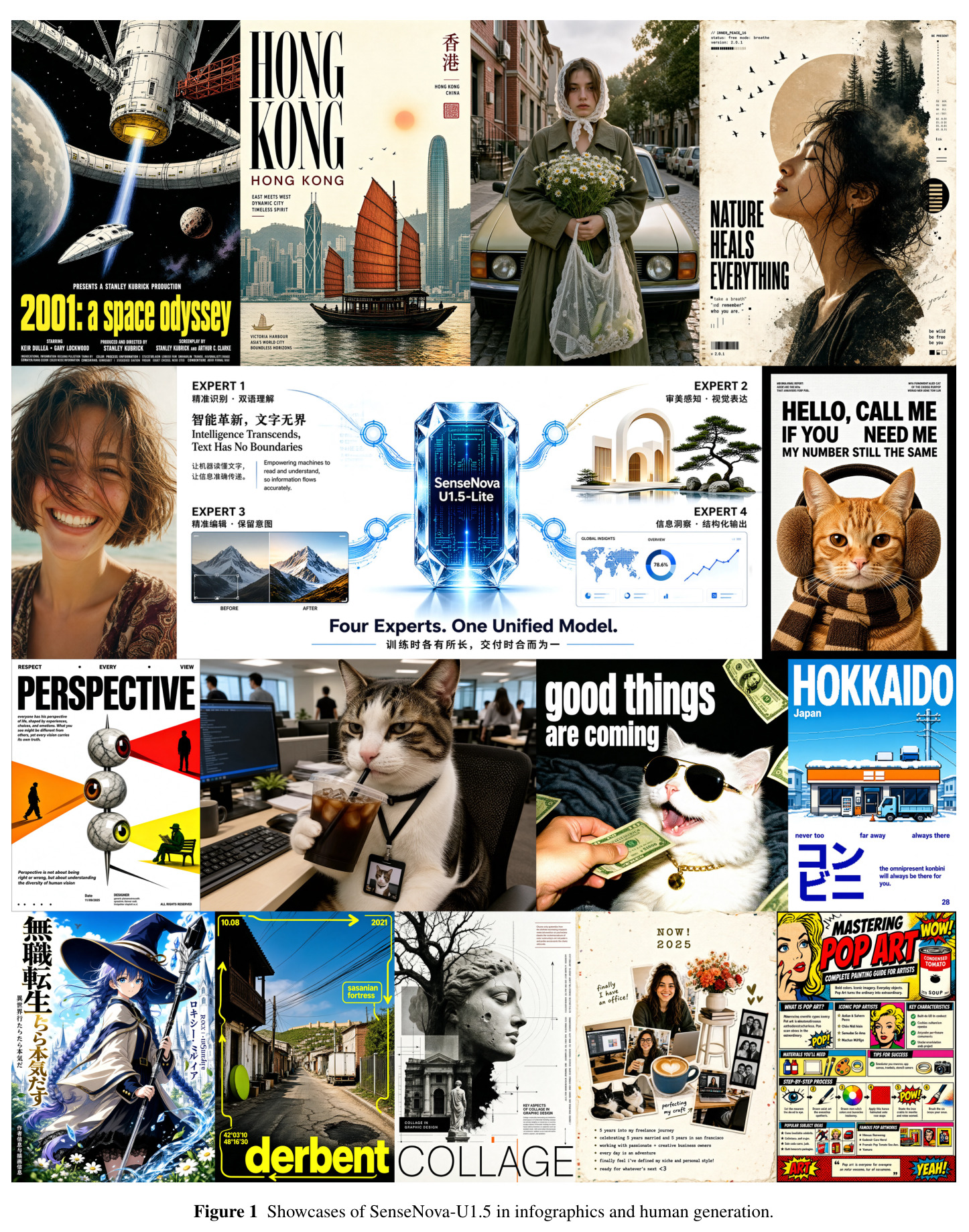 Showcases of SenseNova-U1.5 in infographics and human generation.